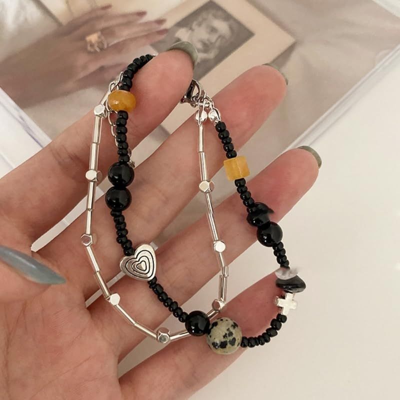 Double Strand Love Heart Bracelet Handstring Friendship Beaded Bangle Trendy view 2