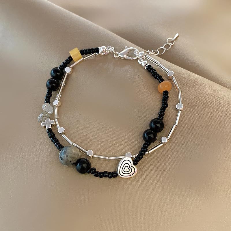 Double Strand Love Heart Bracelet Handstring Friendship Beaded Bangle Trendy view 4