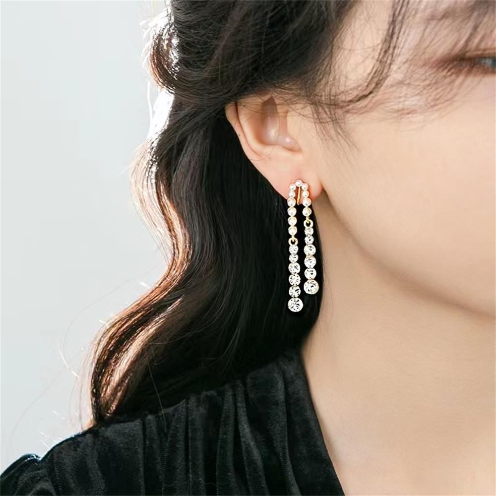 Crystal Pearl Earrings, Gold Pearl Tassel Earrings, Hanging Accessories, Water view 2