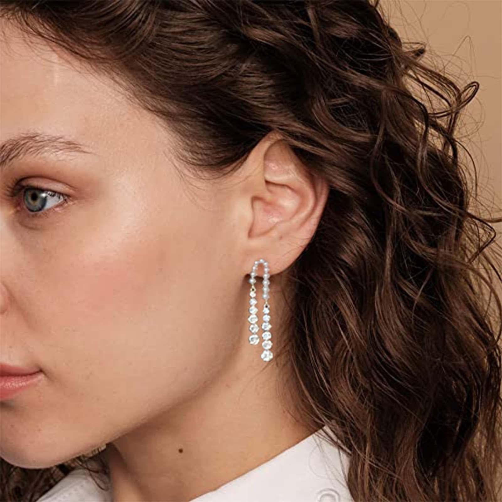 Crystal Pearl Earrings, Gold Pearl Tassel Earrings, Hanging Accessories, Water view 4