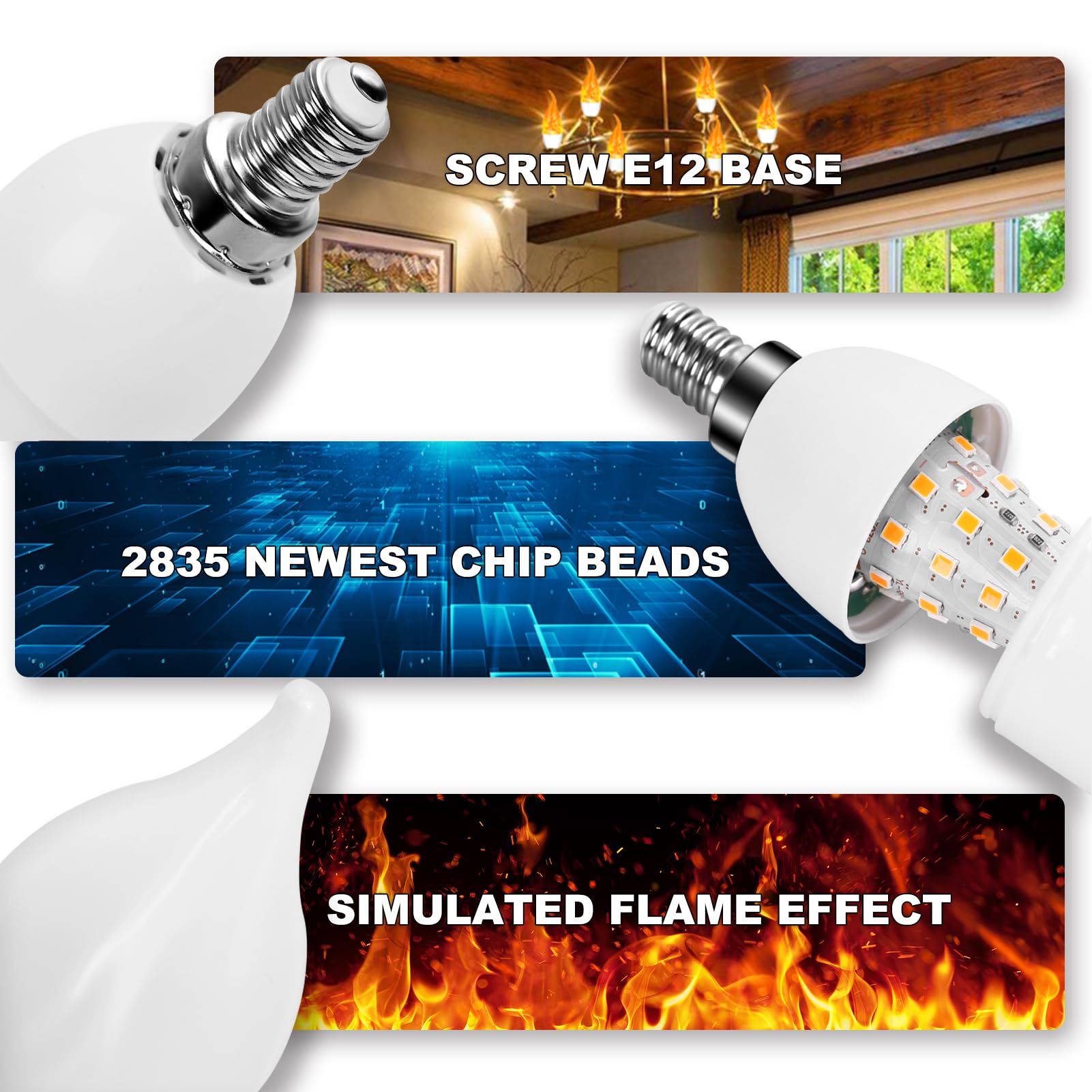 Flame Effect Bulb, Tri-Mode Light Mode, Candle Light, Led Flashing Candle view 5