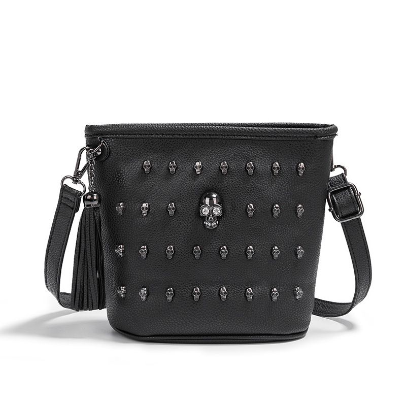 Handbag Skull And Rivet Pu Leather Tassels Handbag Retro Casual Bucket — image 1