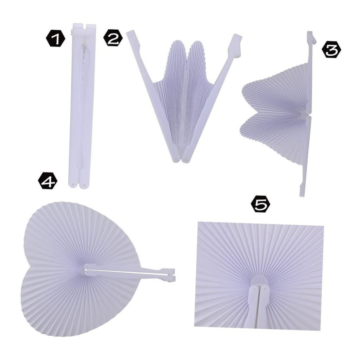 Heart shaped handheld folding accordion paper fan with plastic handle view 2