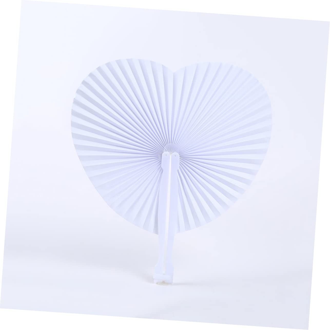Heart shaped handheld folding accordion paper fan with plastic handle view 3