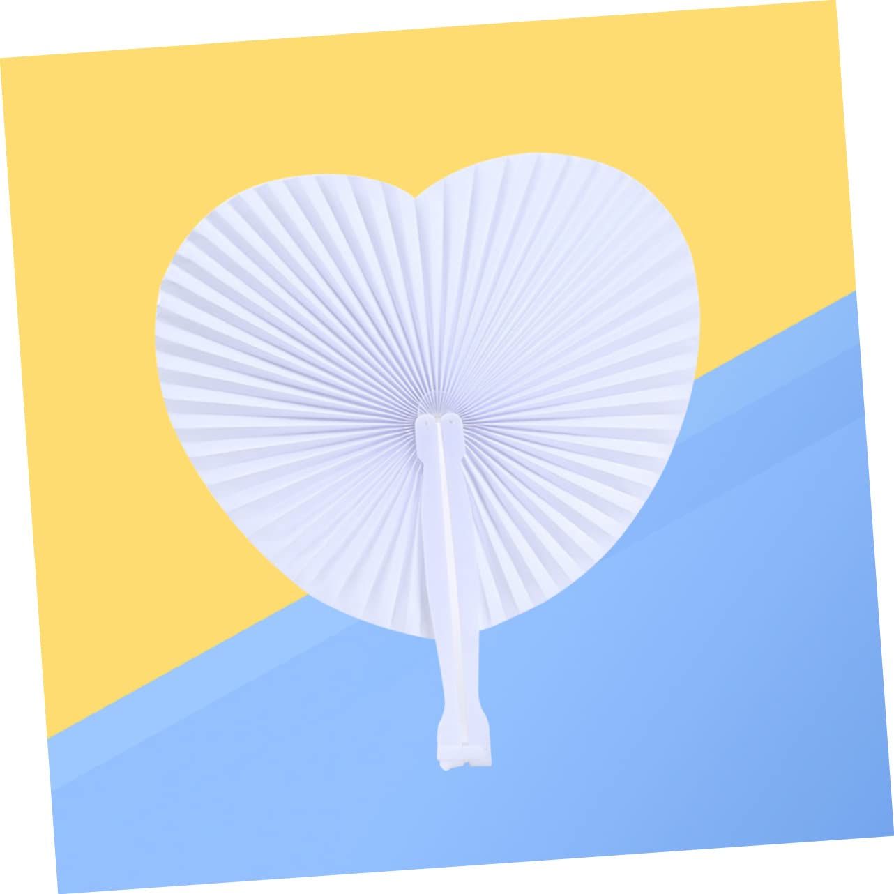 Heart shaped handheld folding accordion paper fan with plastic handle view 5