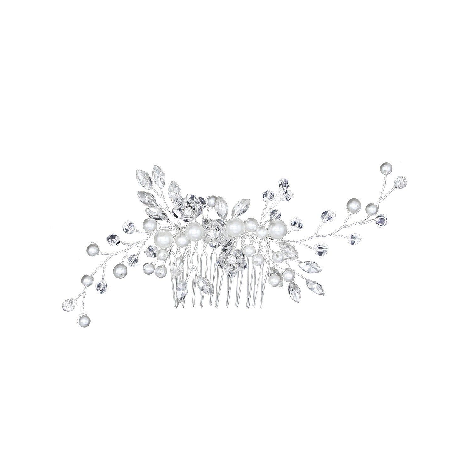 Silver Bridal wedding hair accessories Pearl Hair Comb Crystal Headdress