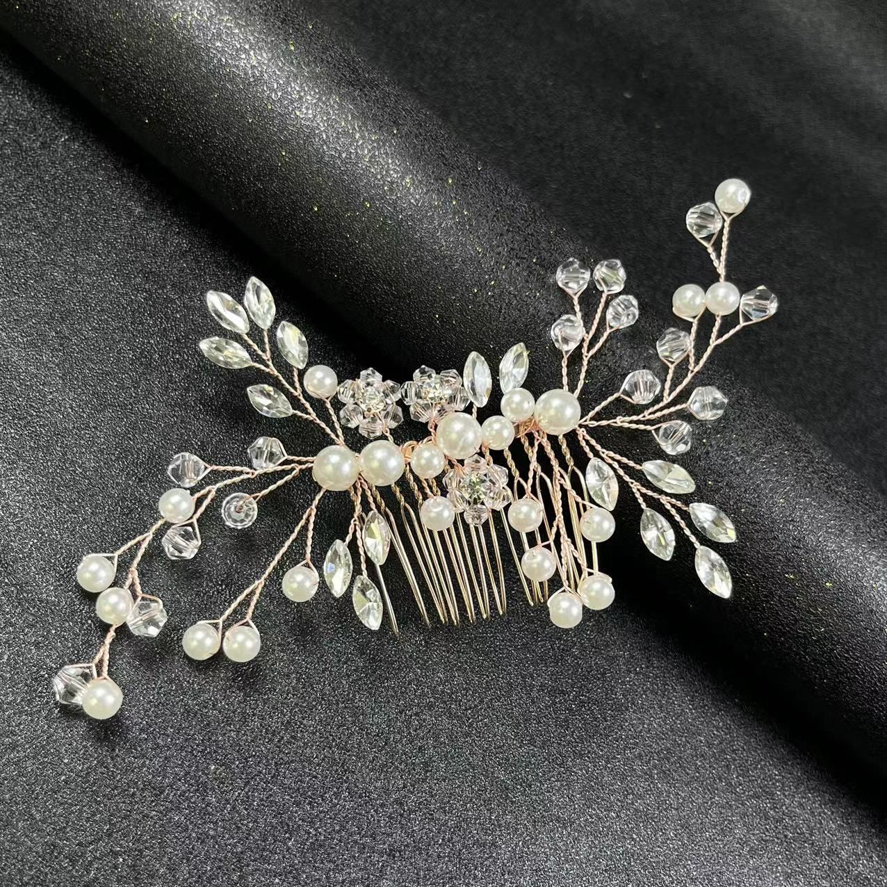 Silver Bridal wedding hair accessories Pearl Hair Comb Crystal Headdress view 4
