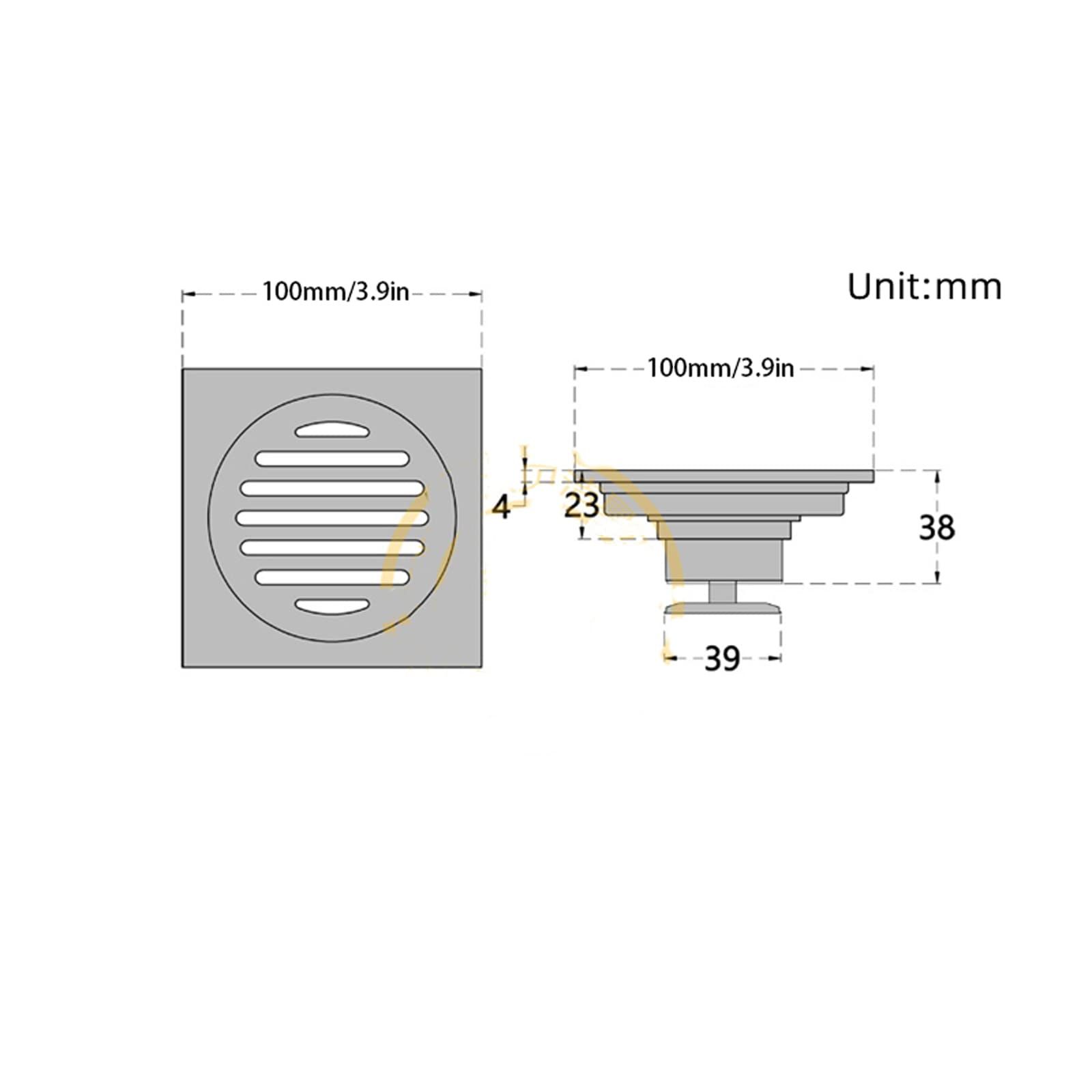 Bathroom Shower Drainer,Floor Drain, 1pc Floor Drain Black Brass 4 Inch Square view 3