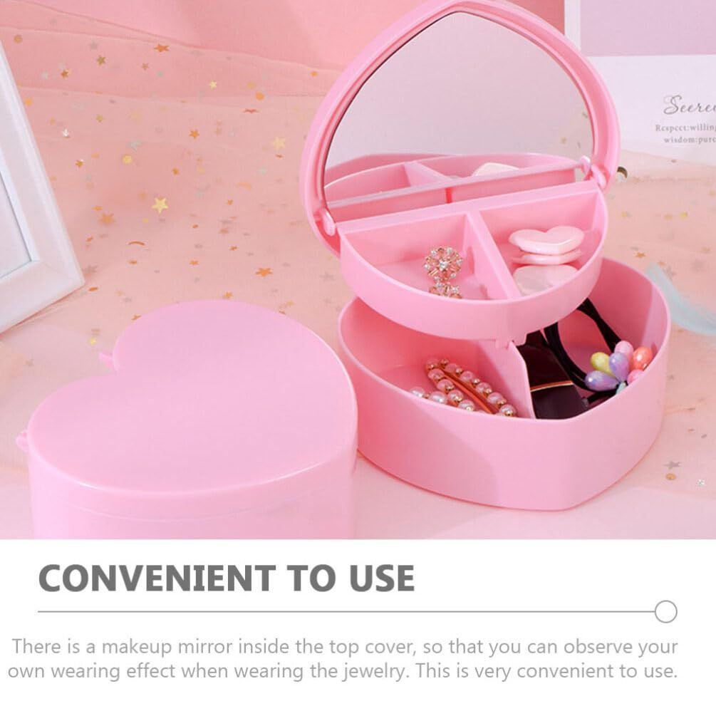 Heart Shape Double Layer Jewelry Box with Mirror Travel Jewelry Organizer Box view 2