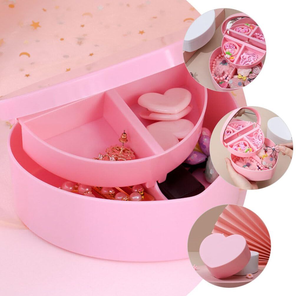 Heart Shape Double Layer Jewelry Box with Mirror Travel Jewelry Organizer Box view 3