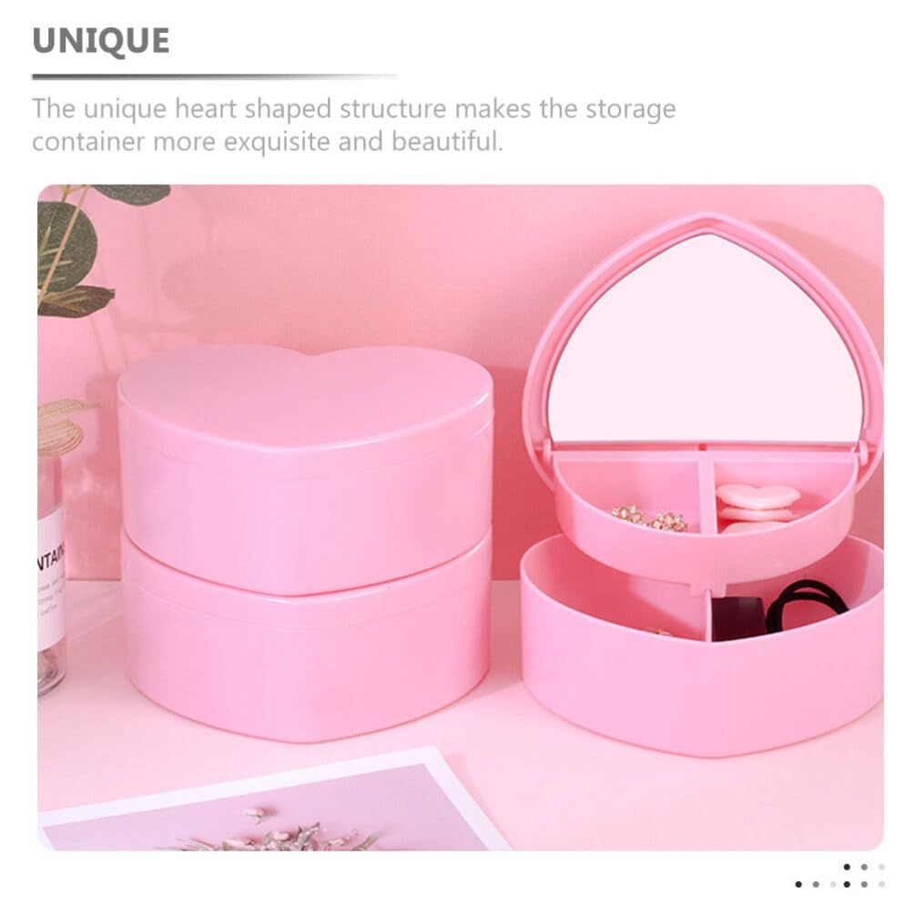 Heart Shape Double Layer Jewelry Box with Mirror Travel Jewelry Organizer Box view 4