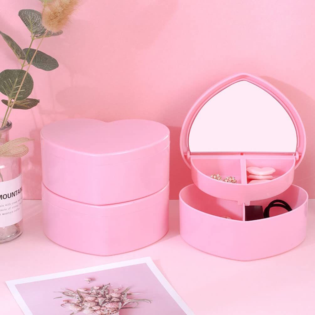 Heart Shape Double Layer Jewelry Box with Mirror Travel Jewelry Organizer Box view 5