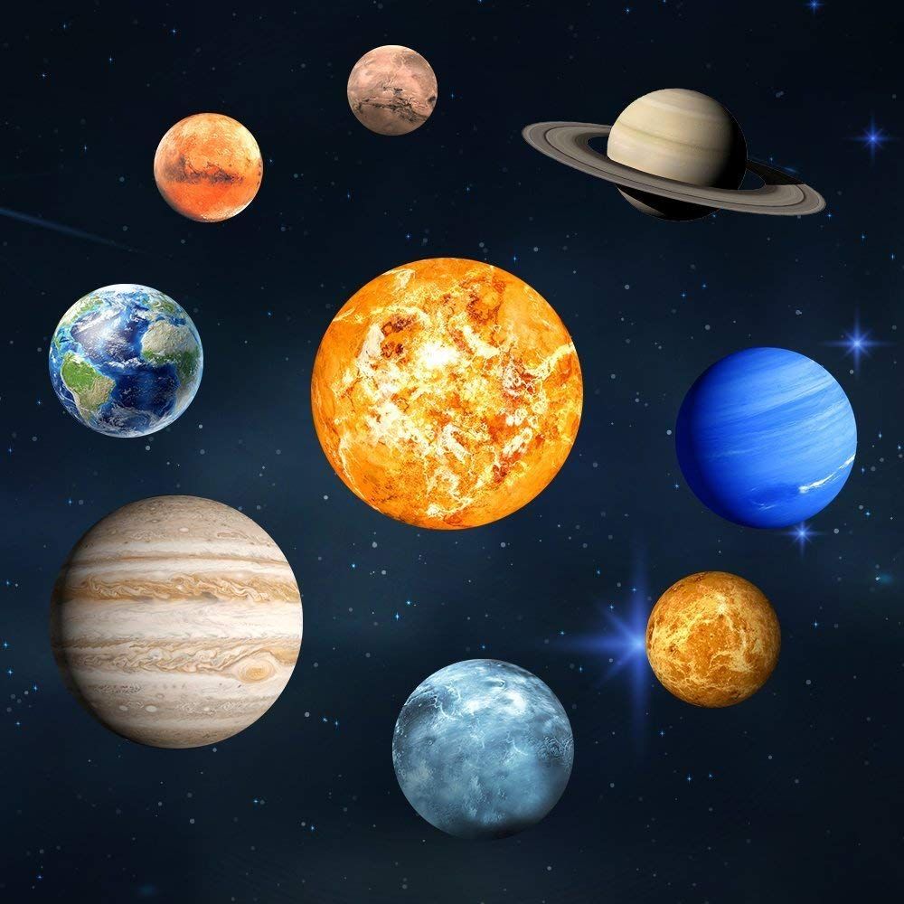 9pcs Removable Glow in The Dark Planet Wall Stickers Sun Earth and so on