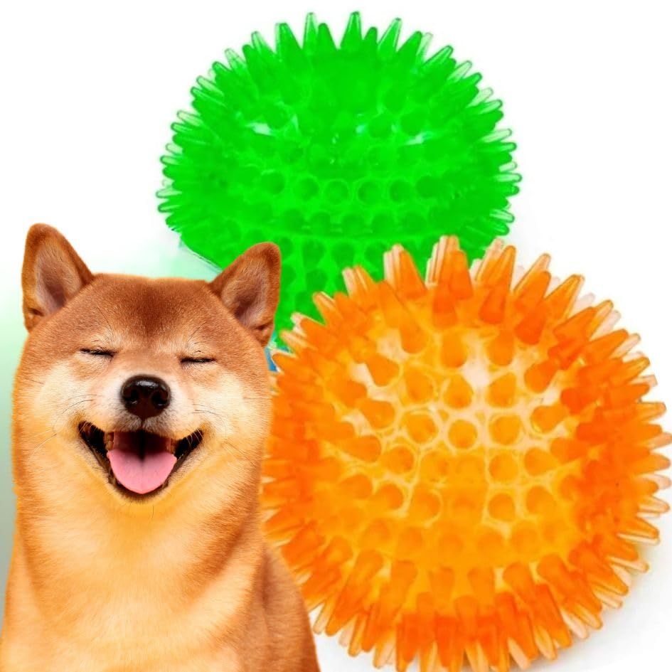 2.36”3 pcs Light Up Squeaky Dog Balls: Spikey Dog Balls for Aggressive Chewers view 2