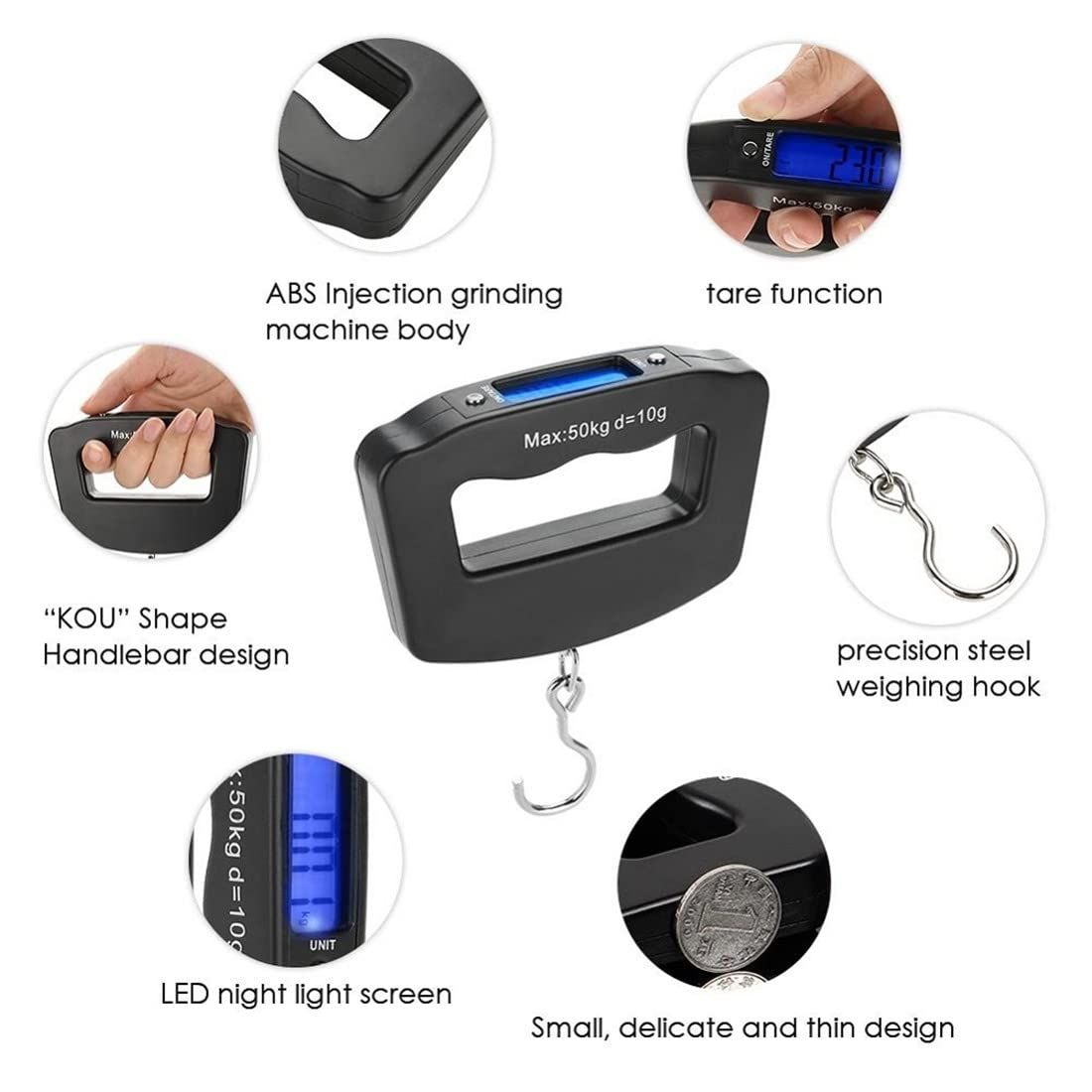 Luggage Scale, LCD Display Travel Fish Digital Luggage Scales 50kg/10g view 5