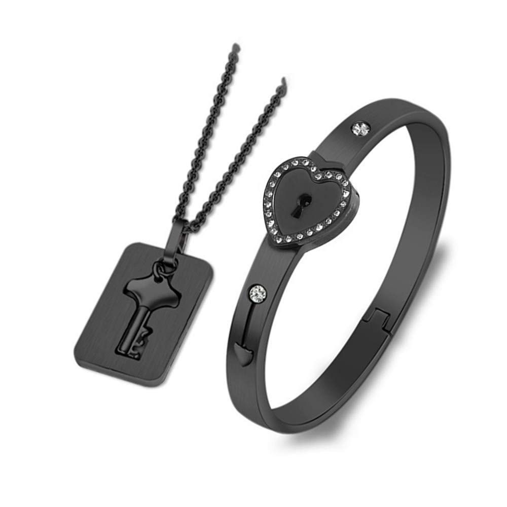 JEWELRY Lock Bracelet and Key Necklace - Titanium Steel Couples Jewelry