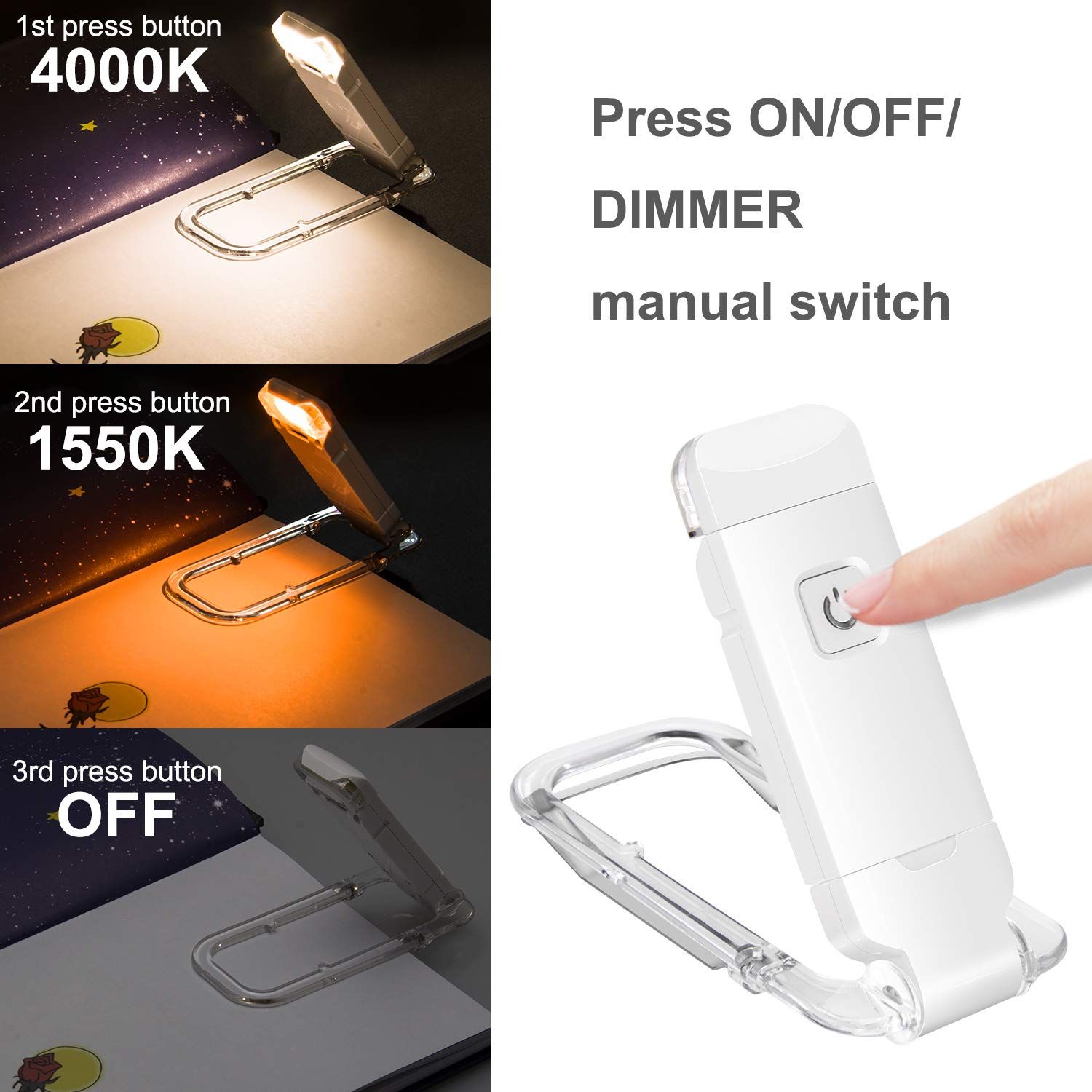 Book Reading Light, LED Clip on Book Lights, Reading Lights for Books in Bed view 2