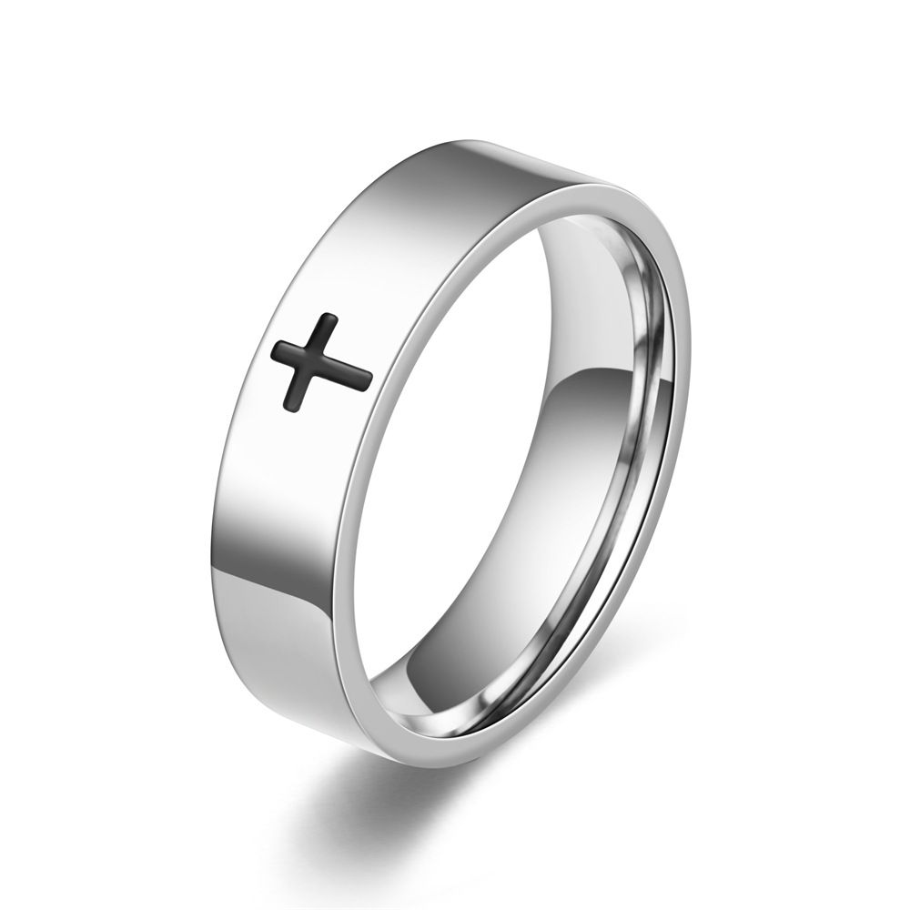 2 pcs Titanium Steel Cross Rings For Men And Women Unisex Jewelry Size 7 view 2