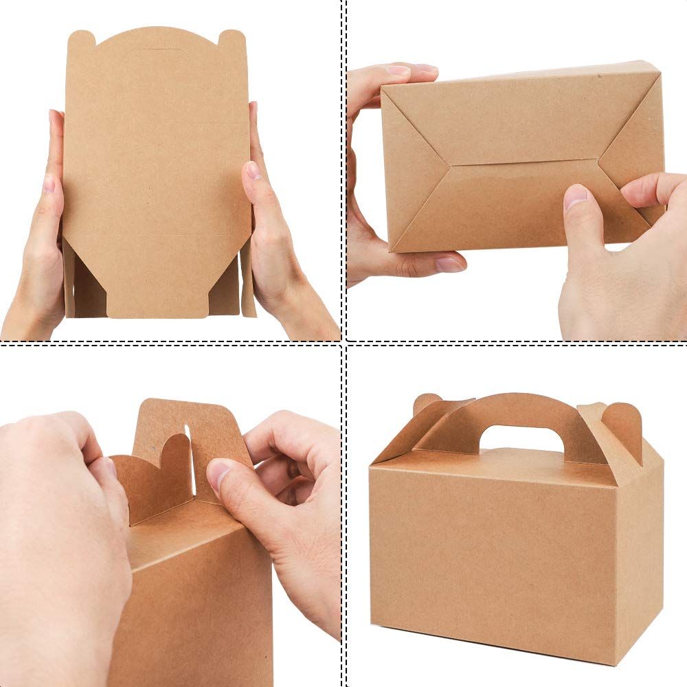 10 Pack Party Treat Boxes Brown Gift Boxes with Handles view 3