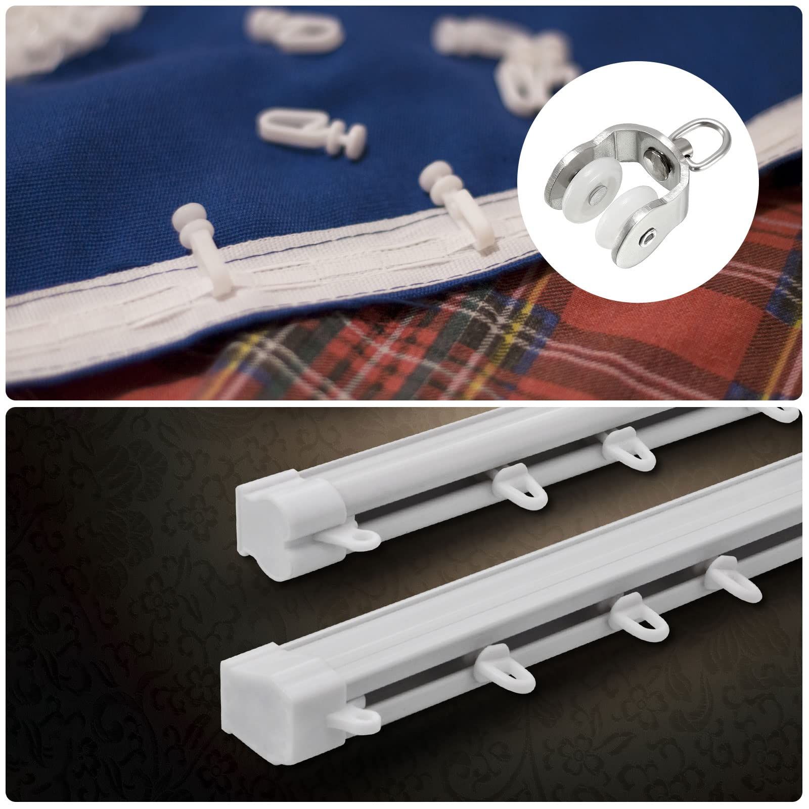 Curtain Track Rollers Stainless Steel Frame Twin Wheeled Carriers Drapery Rail view 2