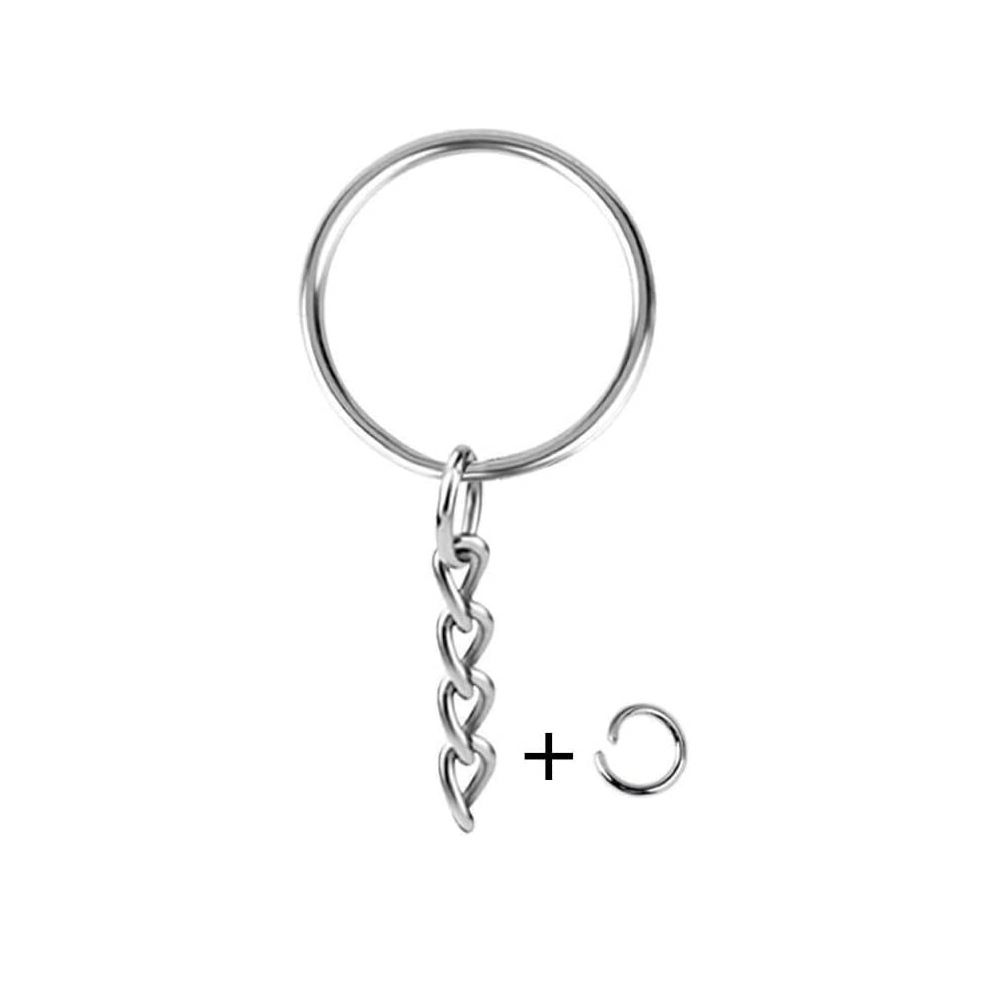 30 set Split Keyrings with Chain Silver Keychain Ring view 3