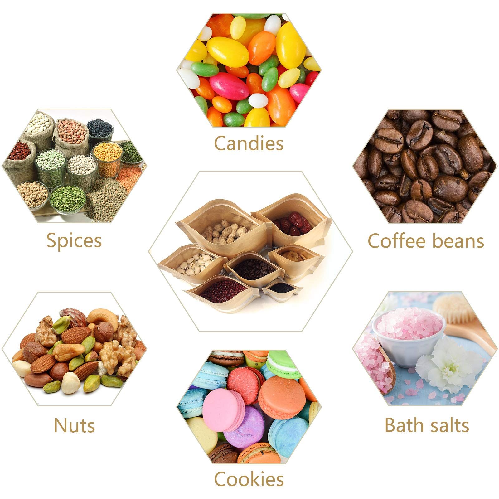 100 Pcs Resealable bags,Stand Up Kraft Paper Bags with Matte Window, Zip Lock view 5