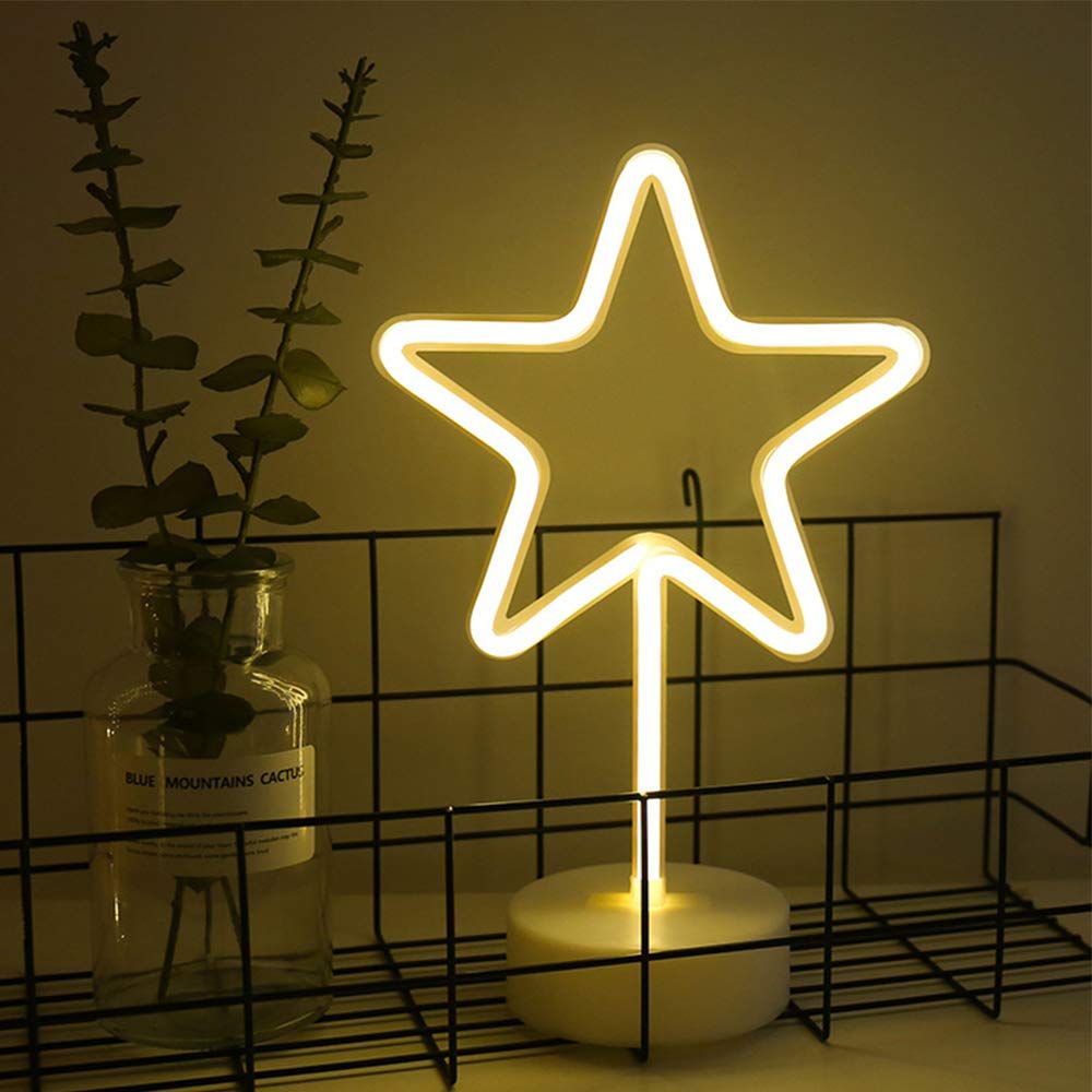Warm White Star Shaped LED Neon Lamp with Base Battery Operated USB Powered view 4