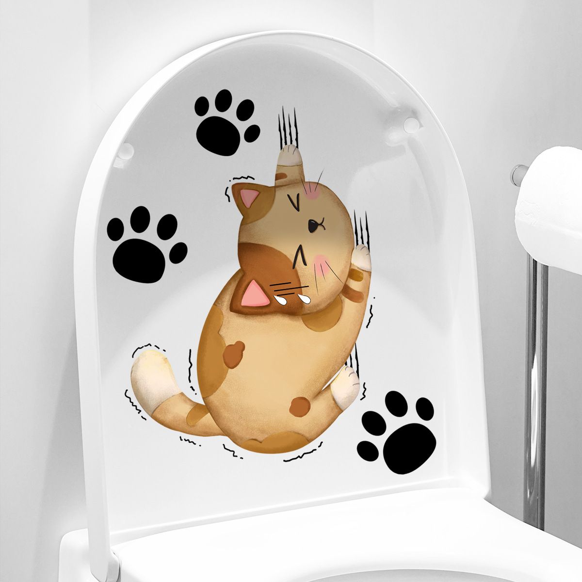Cartoon Cat Toilet Seat Lid Sticker 3D Cute Cat Waterproof Toliet Lid PVC view 2