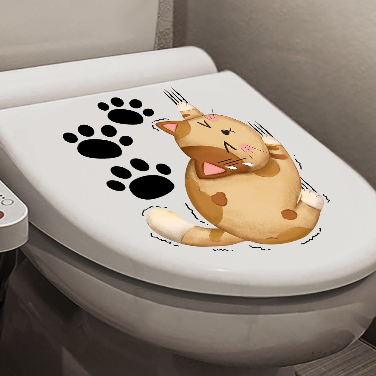 Cartoon Cat Toilet Seat Lid Sticker 3D Cute Cat Waterproof Toliet Lid PVC view 3