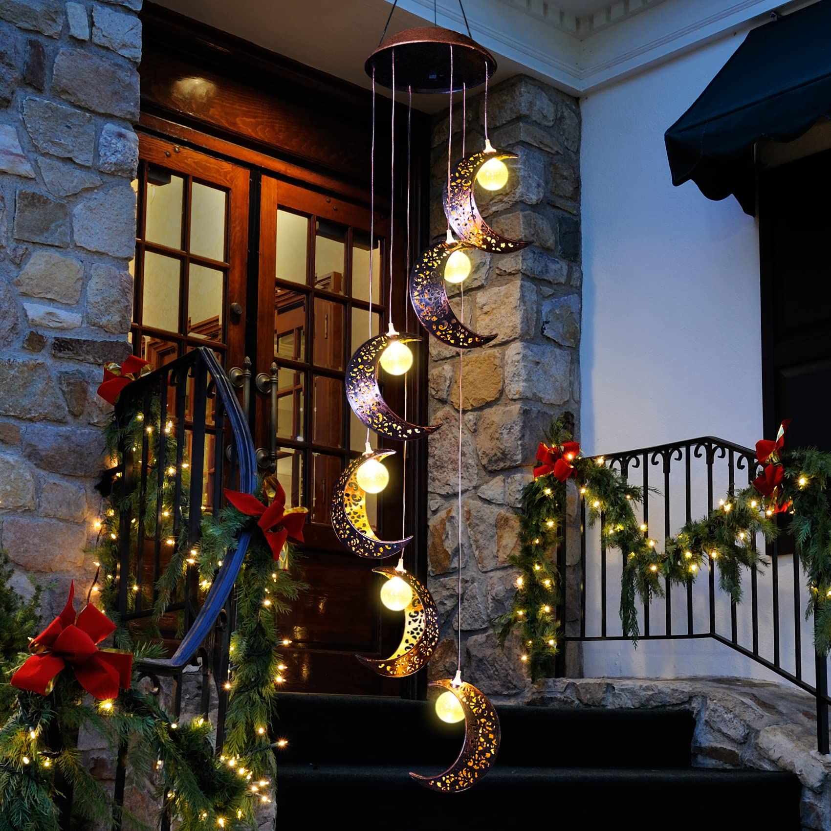 Solar Moon Wind Chimes Outdoor Solar Lights Windchimes Waterproof Hanging view 4