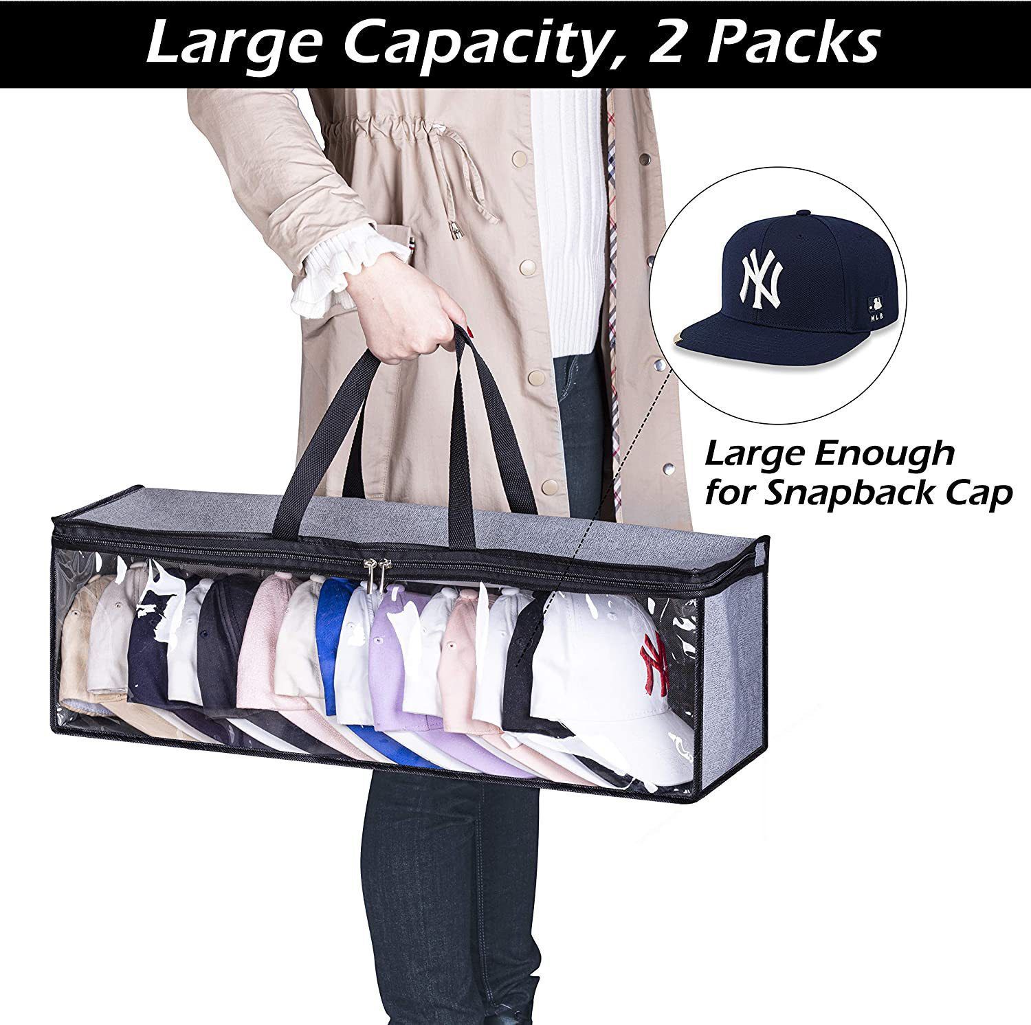 Hat Organizer for Baseball Caps Holder Large Hat Storage Bag Rack with Double view 2
