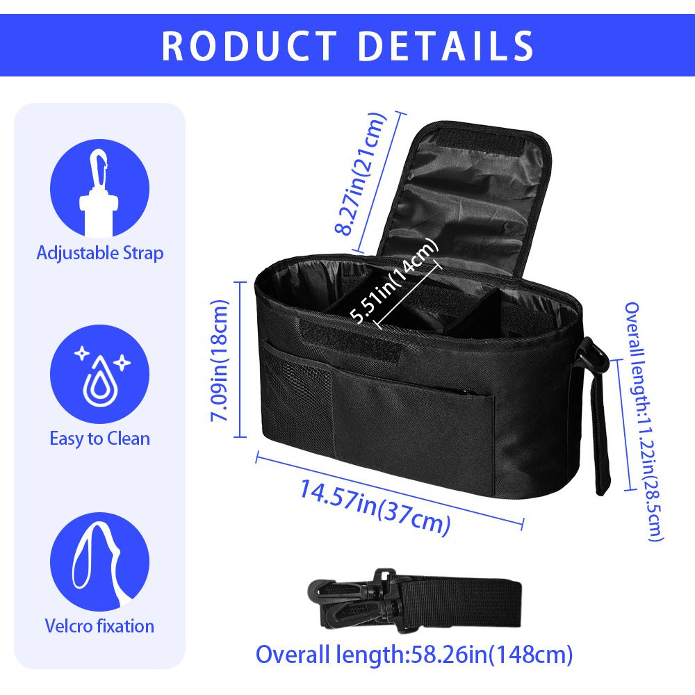 Universal Stroller Organizer with Insulated Cup Holder Detachable Phone Bag view 3