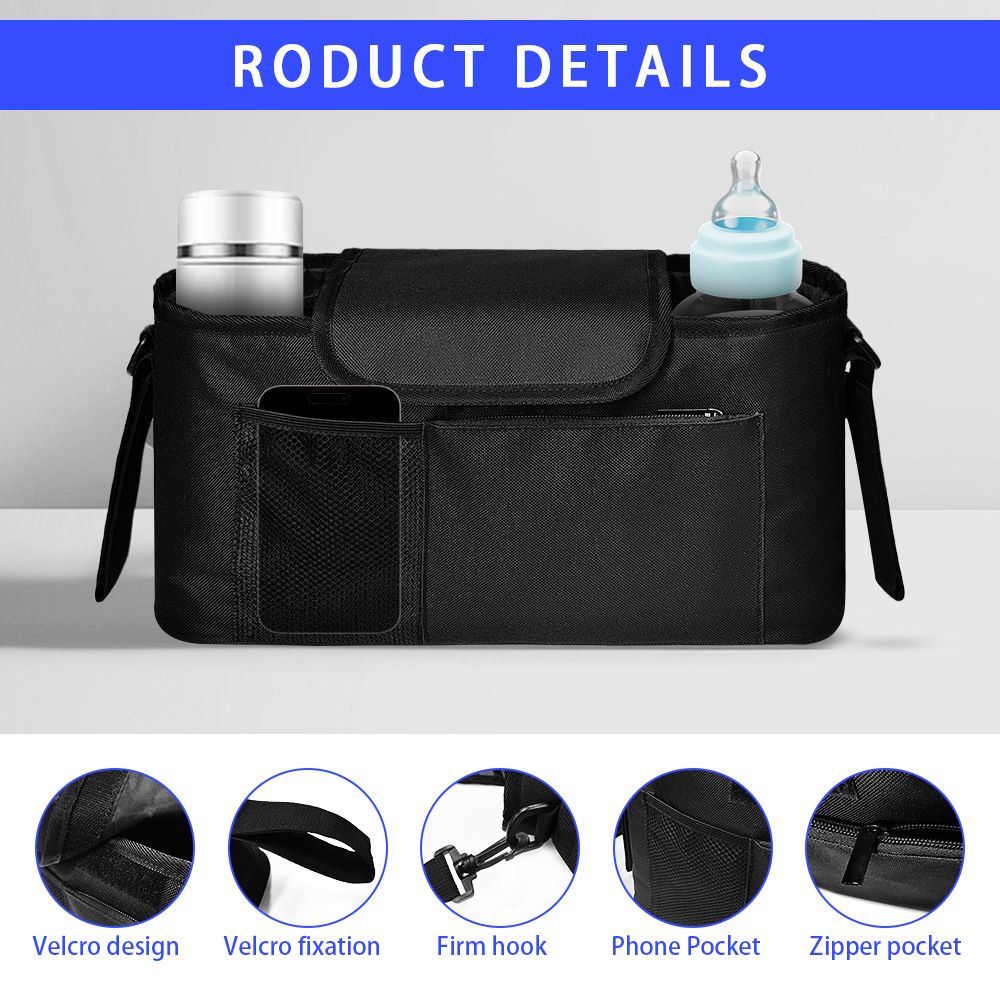 Universal Stroller Organizer with Insulated Cup Holder Detachable Phone Bag view 5