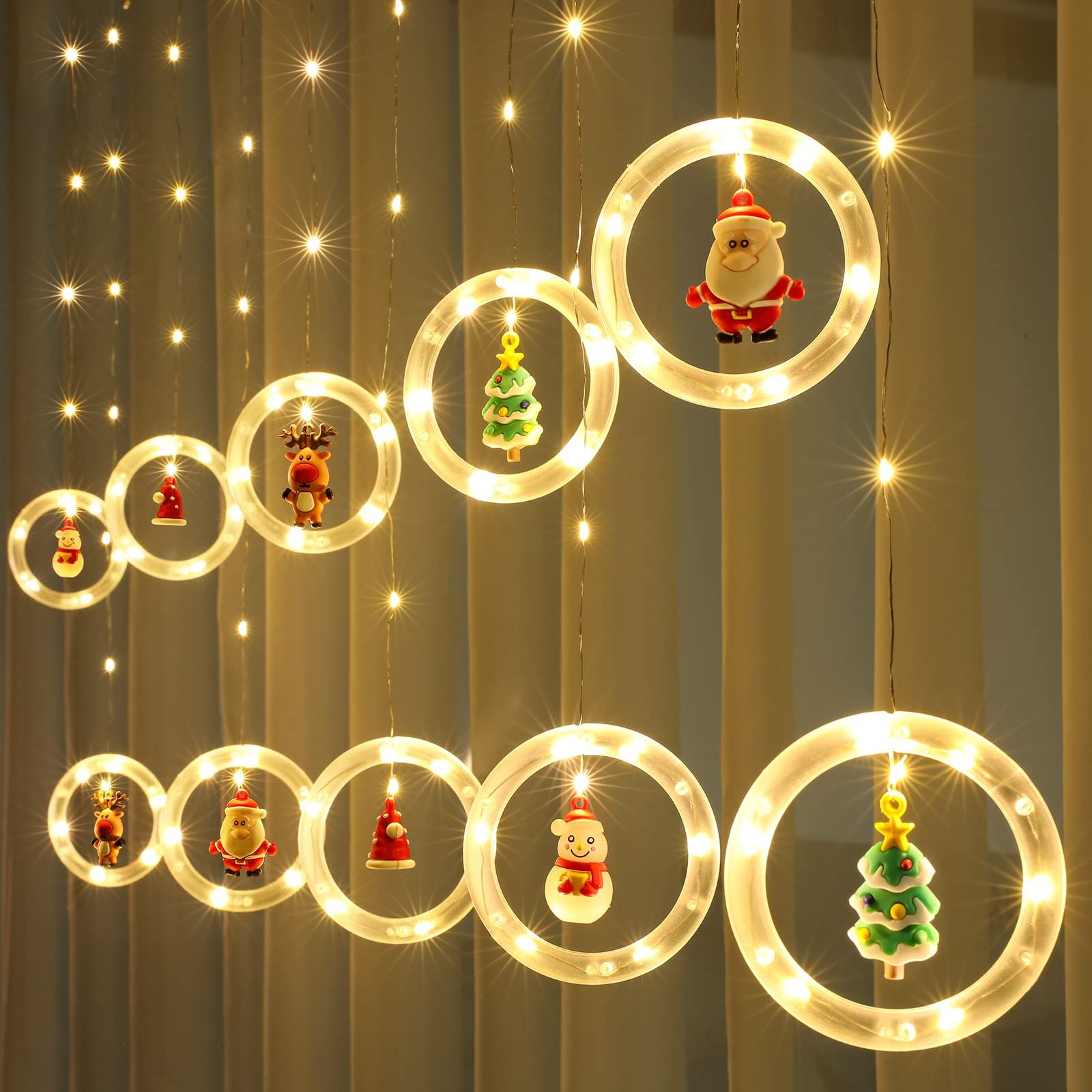 Window Lights Christmas Decor Ring Lights with Ornament LED Curtain Lights view 2