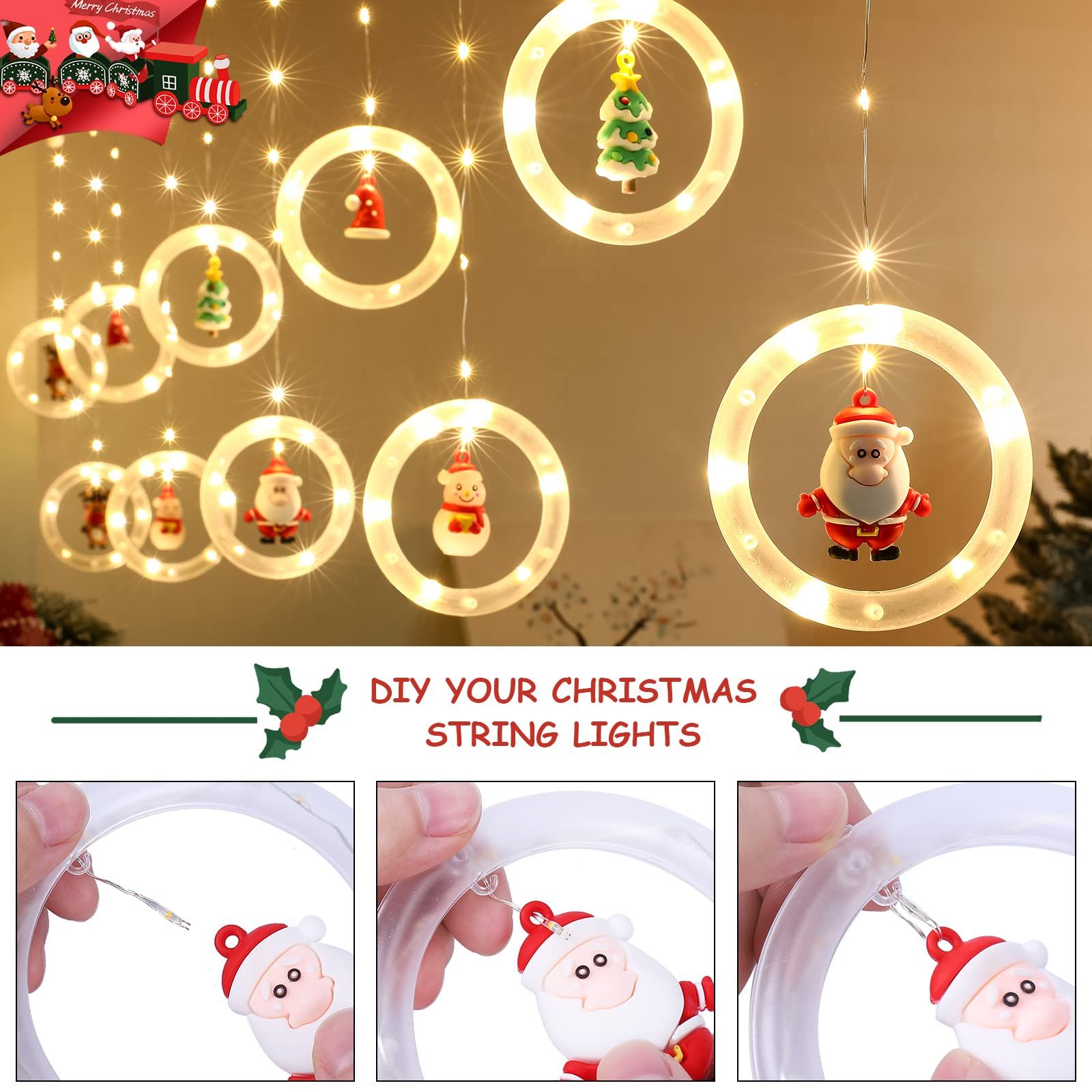 Window Lights Christmas Decor Ring Lights with Ornament LED Curtain Lights view 3