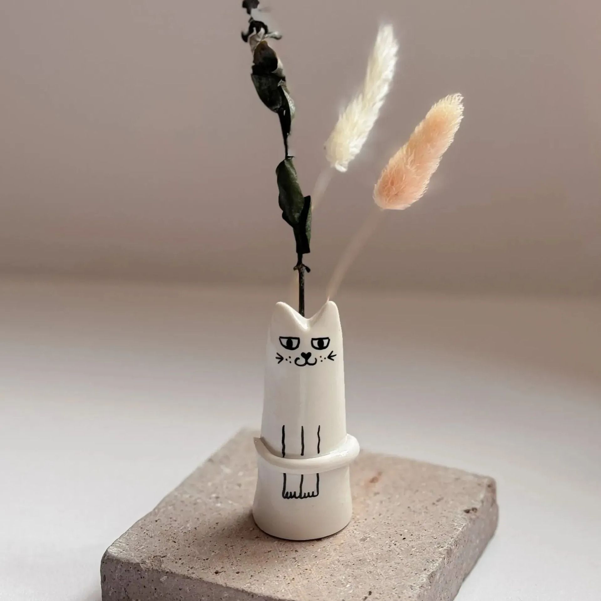 Tiny Vase, Mini Handmade Whiskers Vase, Unique Handpainted Vase Decor, Tiny view 2