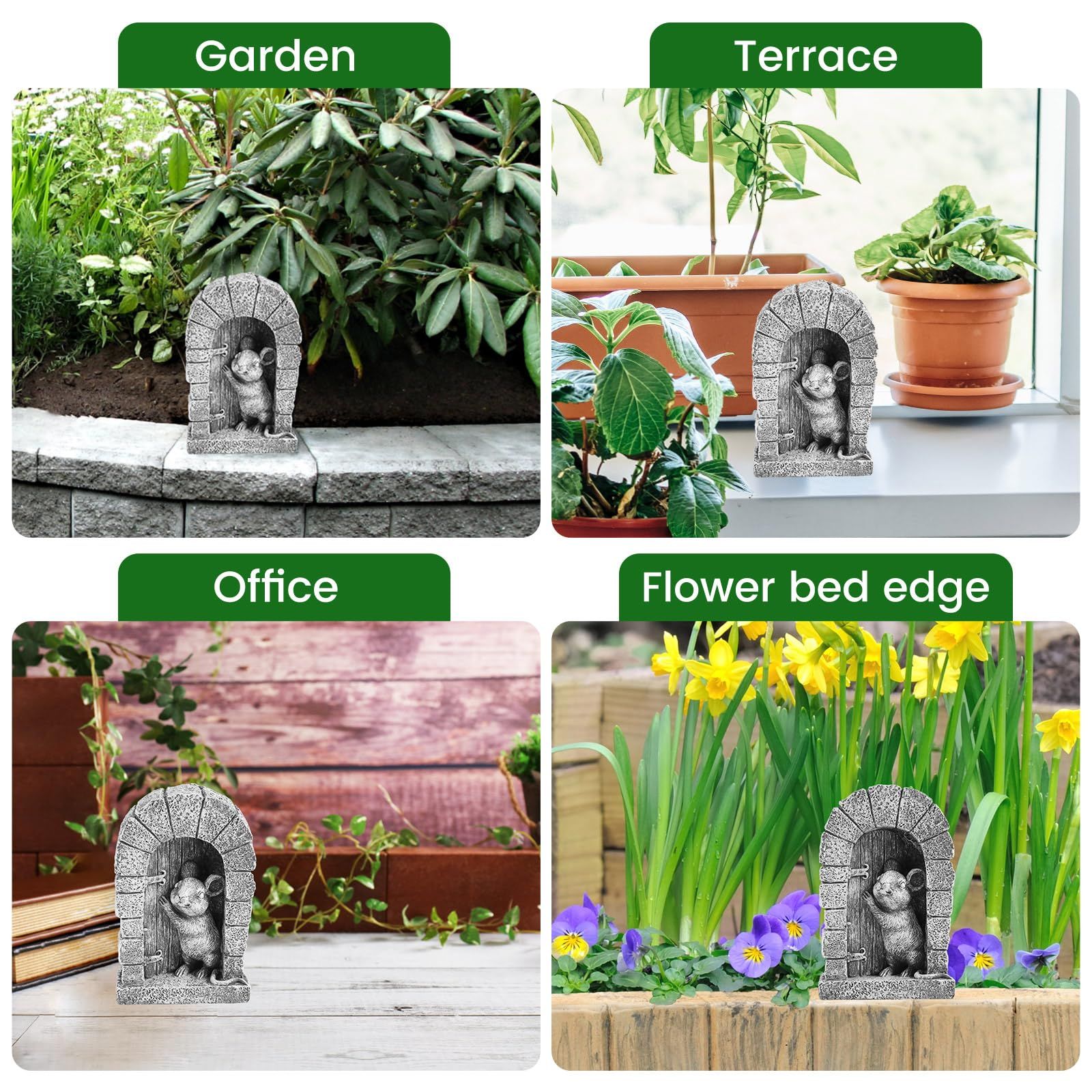 Mouse Garden Decor, Mouse Door Stone Statue, Playful Mouse Figurine view 4