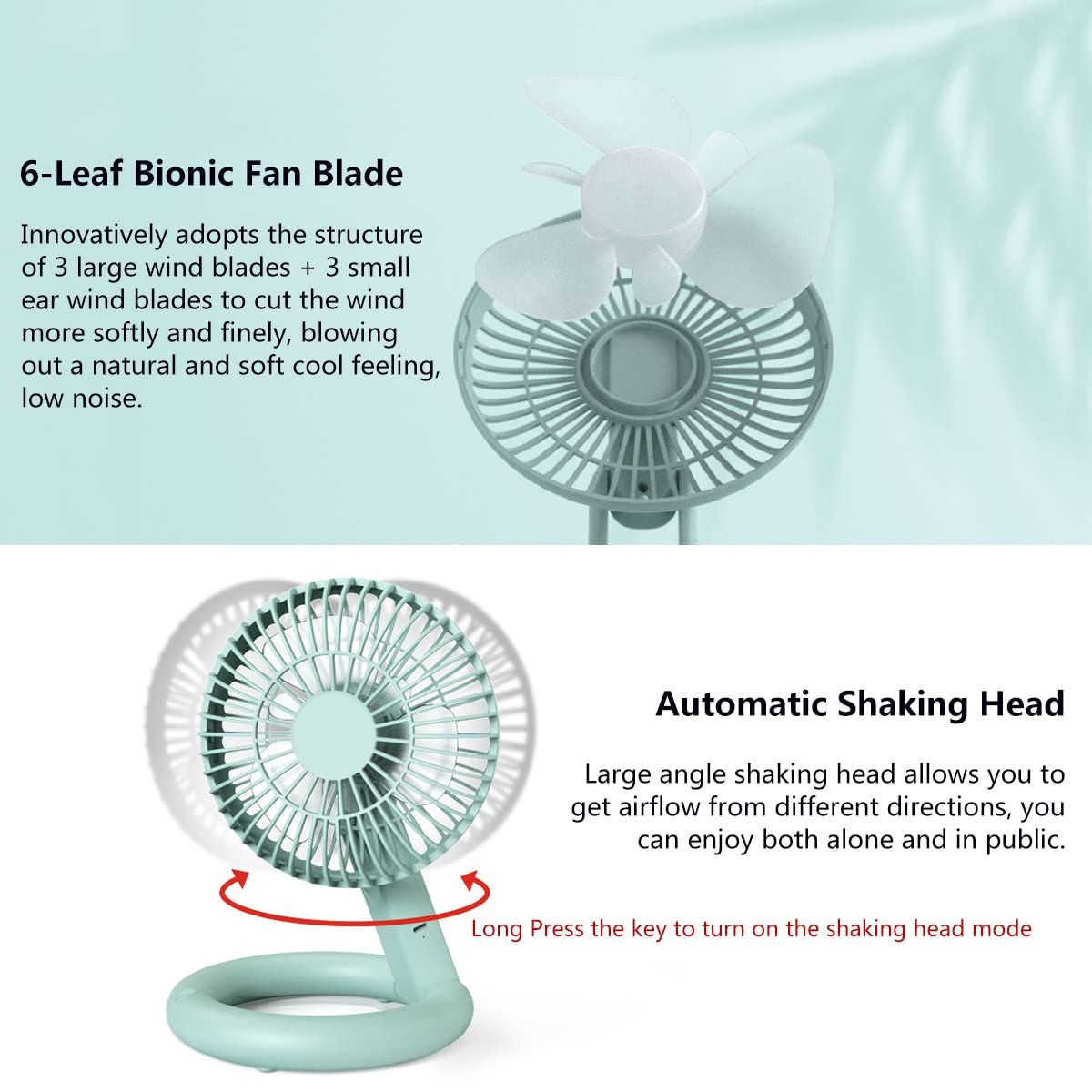 Foldable Desk Fan, USB Rechargeable Ceiling Fan, Automatic Head Shaking view 2