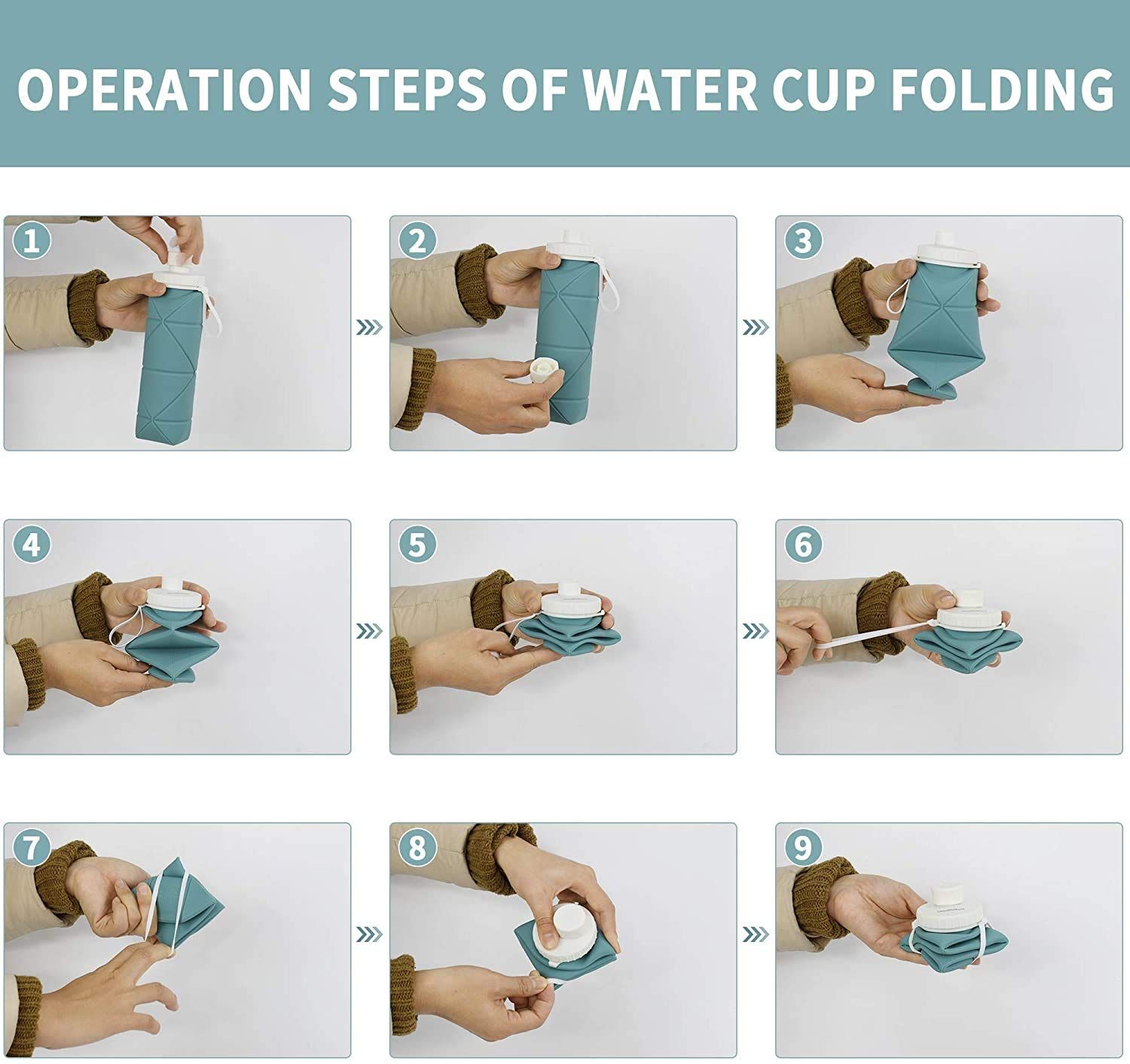 Collapsible Water Bottles Cups Leakproof Valve Reusable BPA Free Silicone view 4