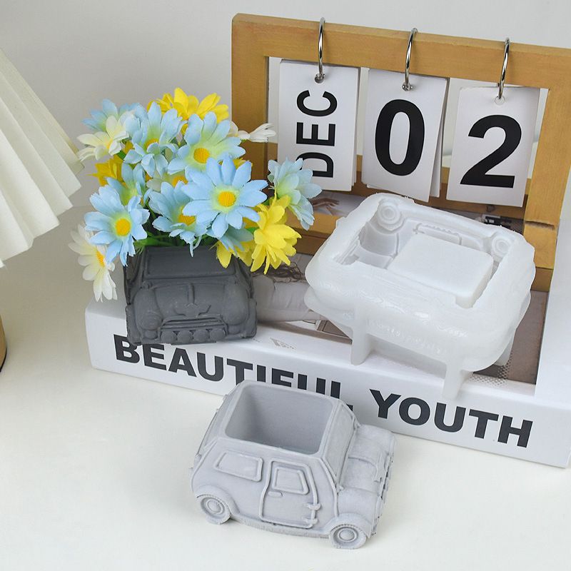 3D Bus Flower Pot Silicone Mold Container Bowl Resin Mold Retro Car Shape view 3