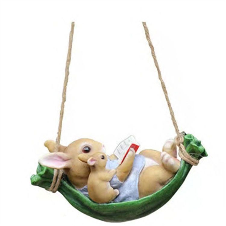 Cute Garden Swing Rabbit Outdoor Hanging Statues