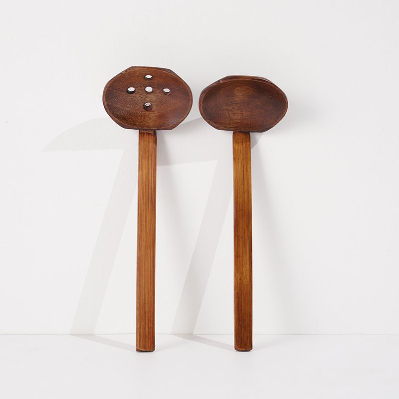 2 Pieces Handcrafted Wooden Ramen Spoon and Colander with Long Handle Home view 3