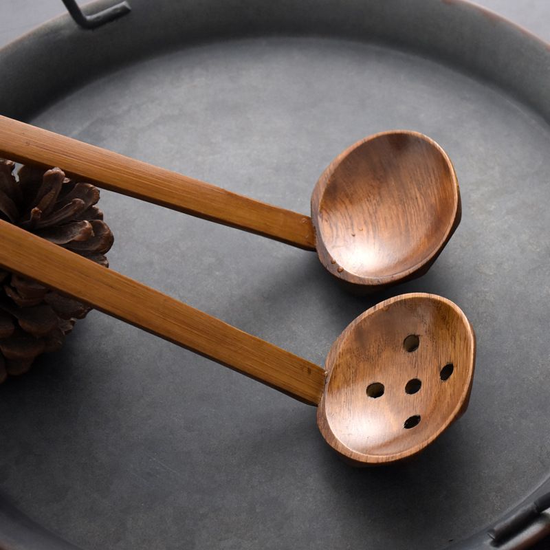 2 Pieces Handcrafted Wooden Ramen Spoon and Colander with Long Handle Home view 5