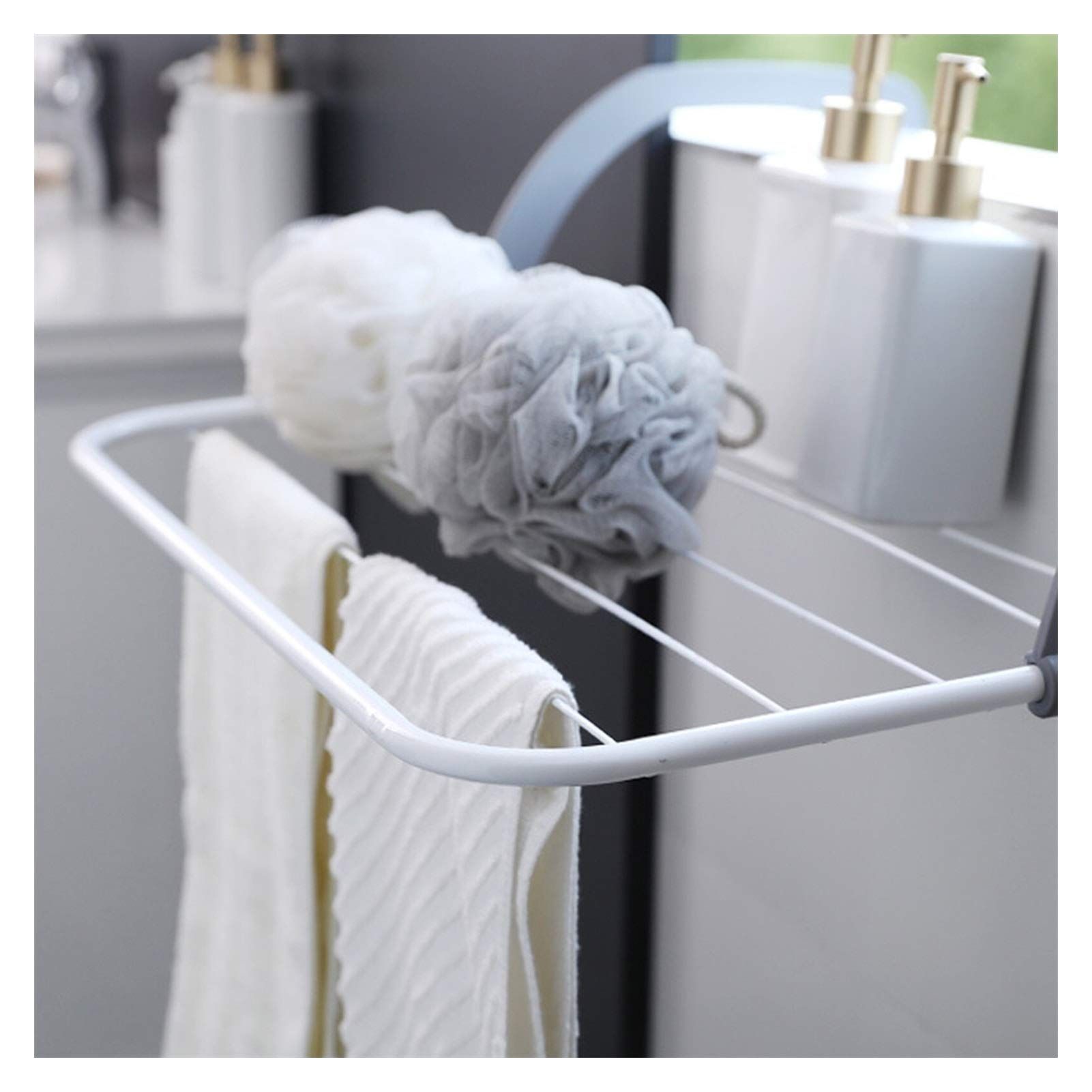 Folding Drying Rack Outdoor Bathroom Portable Clothes Hanger Shoes Towel Pole view 2