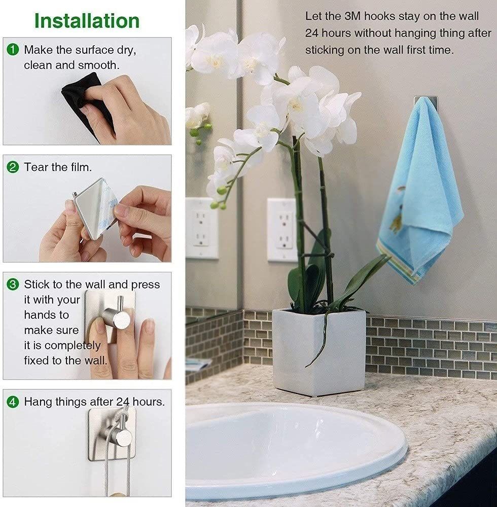 ３ Pack Stainless Steel Towel Hooks Heavy Duty Waterproof Wall Hooks Self view 3