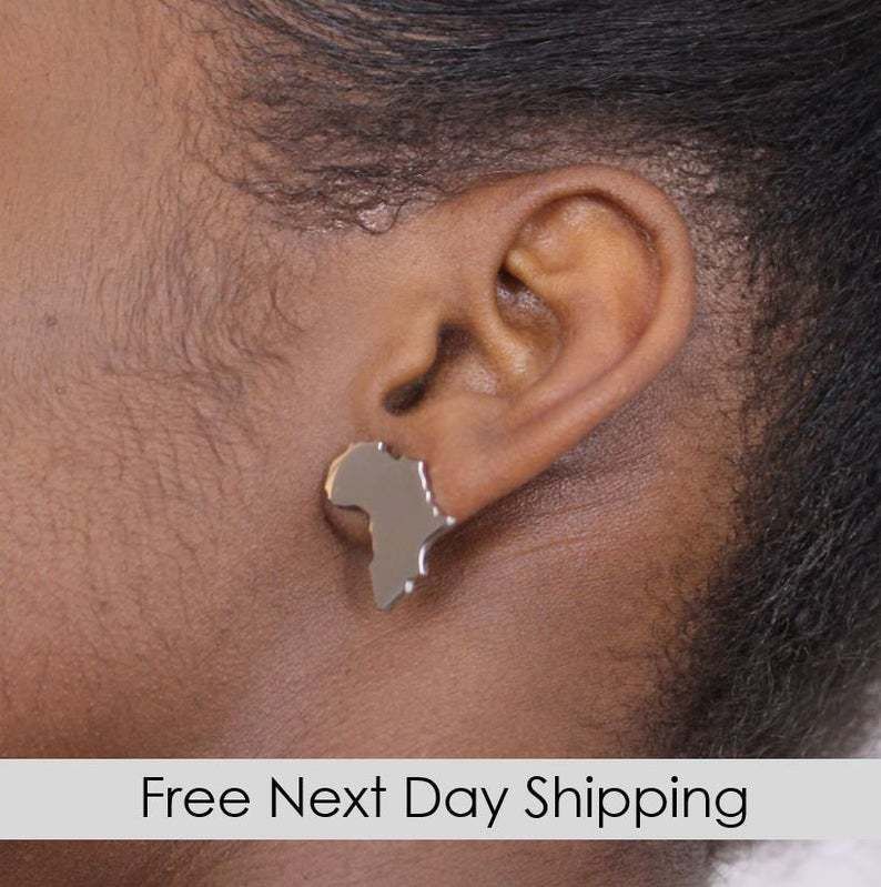 2 pairs Chic Stainless Steel African Map Studs Earrings Hypoallergenic Gold view 3