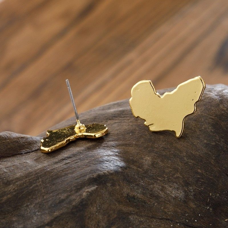 2 pairs Chic Stainless Steel African Map Studs Earrings Hypoallergenic Gold view 4