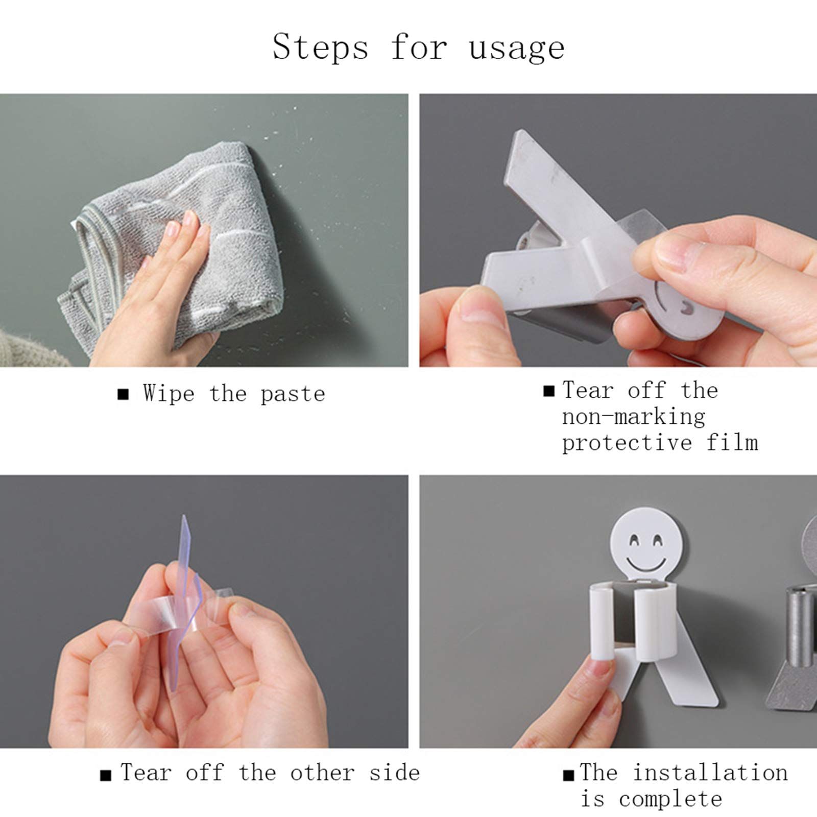 2 pcs Smile Shape Strong and Seamless Paste Mop Clip Bathroom Toilet Non-Slip view 2