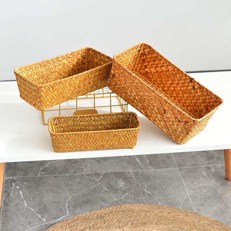 Storage Basket, Seagrass Basket for Organizing, Woven Open Storage Bins view 2