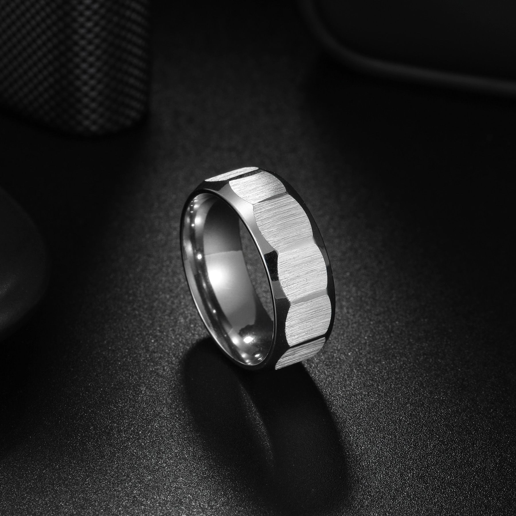 3 pcs 8MM Comfort Fit Tungsten Carbide Wedding Band Square Faceted Ring Matte view 4